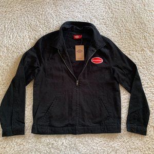 Dickies Black Jacket w/ Patches. Juniors Large NWT